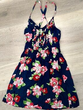 Hollister Navy Floral Sundress Spaghetti Straps Small